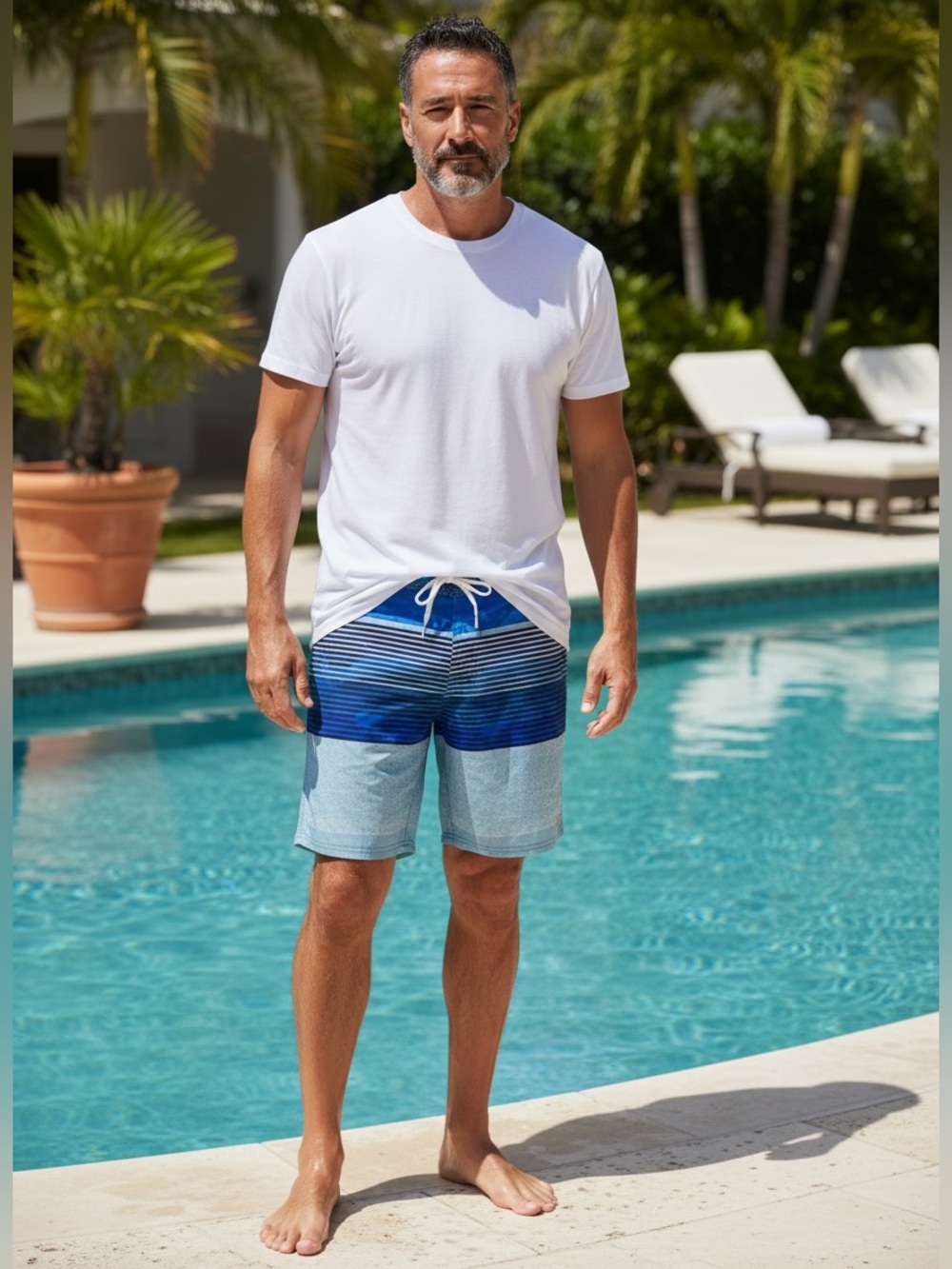 Zeroxposur Blue Striped Board Shorts, M